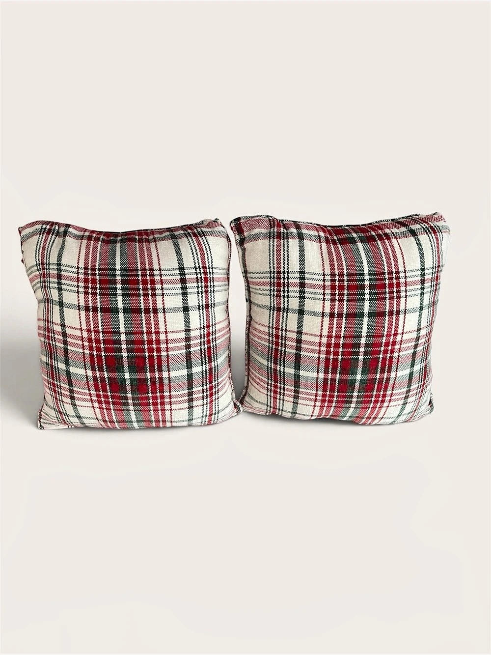 Plaid Accent Pillows in Red, Green & Cream
